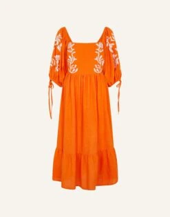 Accessorize Ornamental Print Embroidered Puff Sleeve Midi Dress -Dorothy Perkins Shop m5045463454026 orange xl 3
