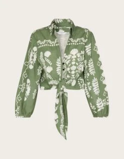 Accessorize Ornamental Tie Front Shirt -Dorothy Perkins Shop m5045463454286 green xl 3
