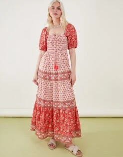 Accessorize Shell Print Puff Sleeve Midi Dress