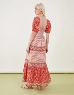 Accessorize Shell Print Puff Sleeve Midi Dress -Dorothy Perkins Shop m5045463490185 orange xl 2