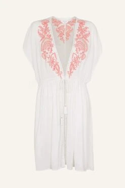 Accessorize Shell Embroidered Tie Waist Kaftan -Dorothy Perkins Shop m5045463494237 white xl 3