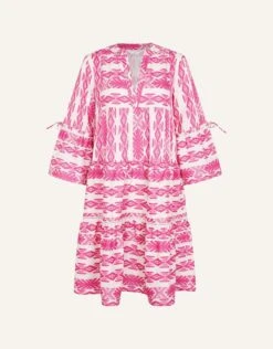 Accessorize Print Jacquard Flute Sleeve Dress With Sustainable Cotton -Dorothy Perkins Shop m5045463527140 pink xl 3